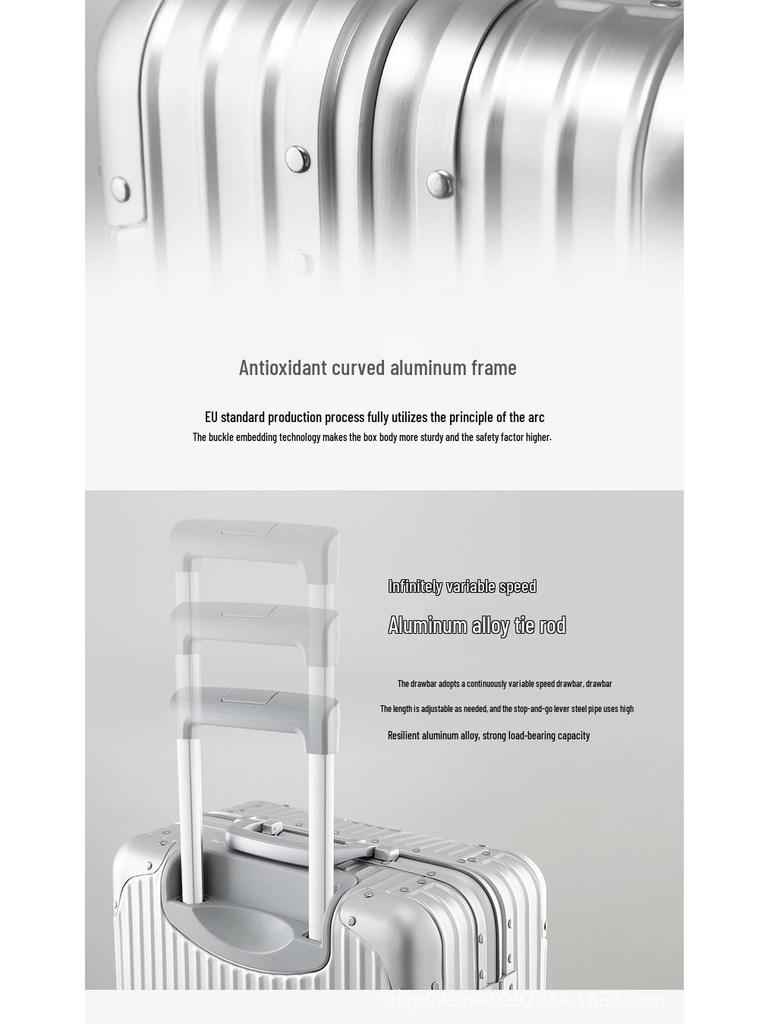 Premium Aluminum-Magnesium Alloy Suitcase with Universal Wheels - Fashionable Hard Shell Luggage for Students