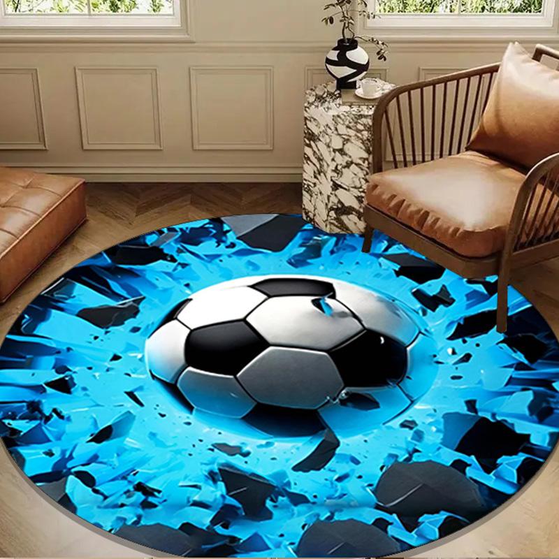 Soccer Ball Bursting Through Round Rug for Livingroom,Bedroom, Palyroom, Chair Rug, Area rug, Circle Carpet, Large Size Fan Christmas gift