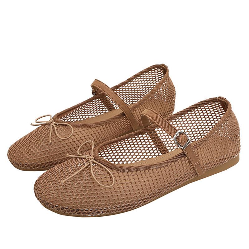 Summer Air Mesh Hollow out Women Ballet Flats Casual Soft Soles Bowknot Mary Janes Loafers Girls Walking Dance Shoes