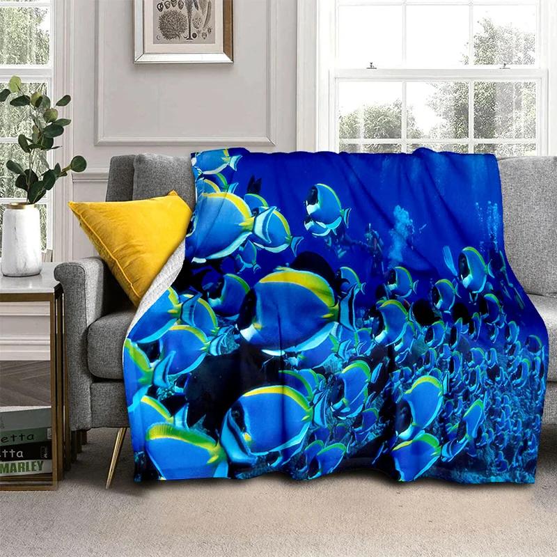 3D Underwater World Seabed Cartoon Blanket,Soft Throw Blanket for Home Bedroom Bed Sofa Picnic Travel Office Cover Blanket Kids