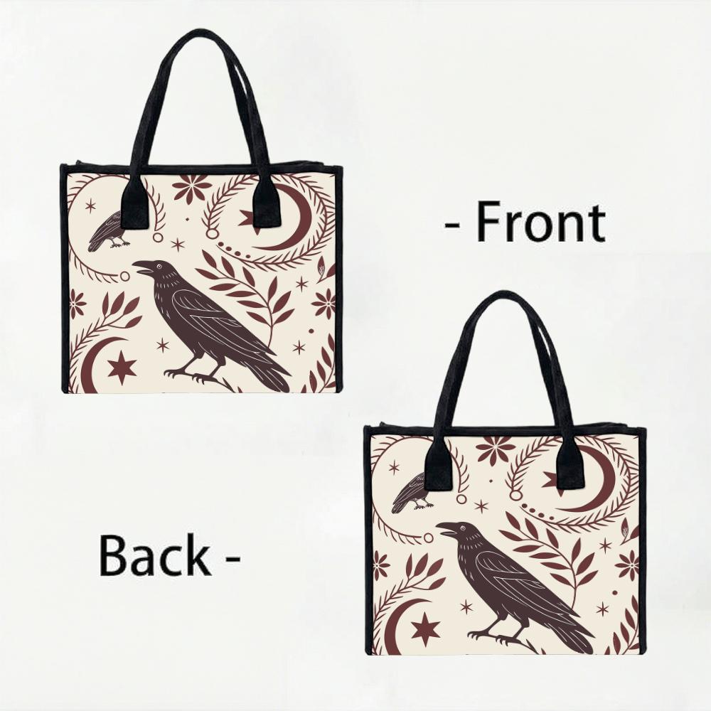 Bohemian Raven Pattern Tote Bag Casual Lightweight Large Capacity Shopping Shoulder Bag for Daily Use