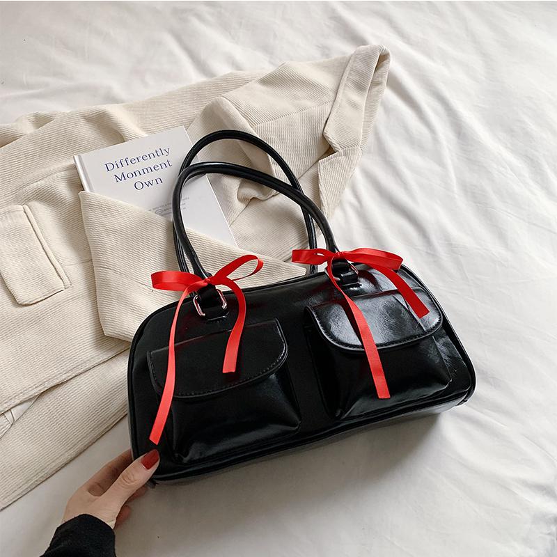 PU Leather Double Pockets Design Shoulder Bags for Women  Trend Female Commuter Underarm Bag Lady Handbags and Purses