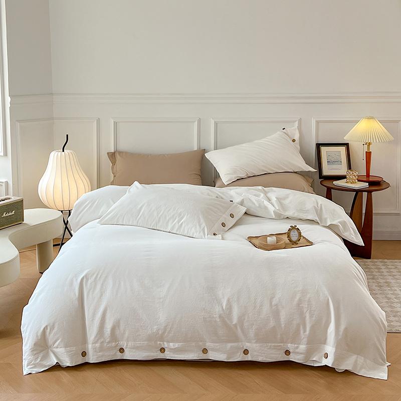 

100% Washed Cotton Duvet Cover 2/3Piece Luxury Soft Bedding Set with Buttons Closure Solid Color Comforter Cover With Pillowcase Single 150x200cm