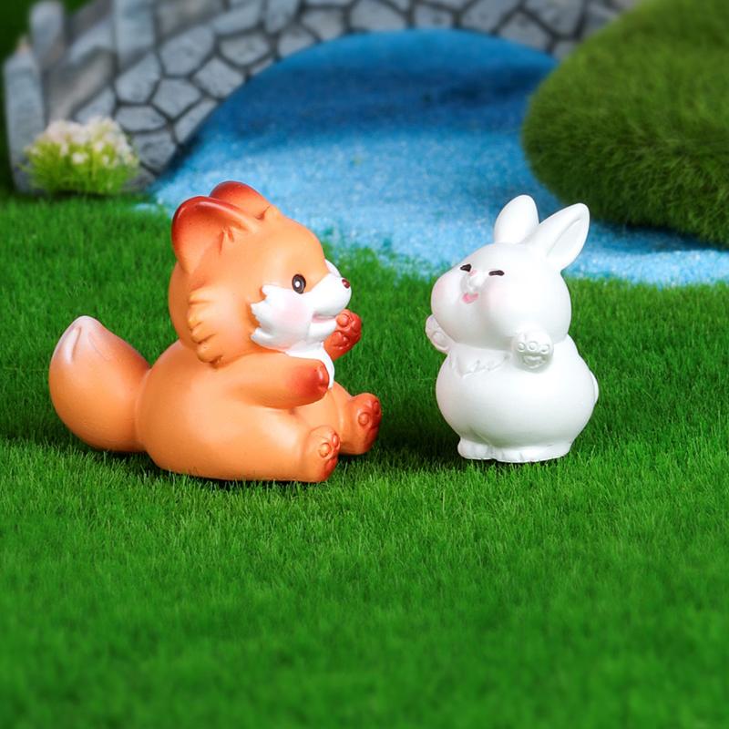 Cute Cartoon Fox And Rabbit Micro Landscape Succulent Decoration Resin Handicraft Desktop Diy Small Ornaments Home Crafts