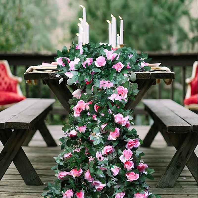 Lush 2.4m Artificial Silk Rose Flower Ivy Vine Garland For Wedding And Party Decor