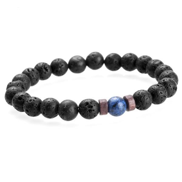 Volcanic Stone & Moonstone Men's Beaded Bracelet with Obsidian Accents