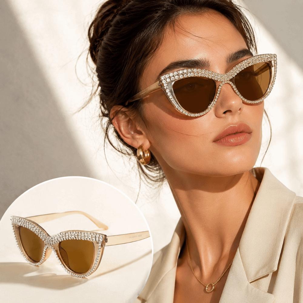 Sparkling Cat Eye Eye Sunglasses Large Frame Rhinestone Accents Rhinestone Eye Sunglasses Lightweight UV Protection