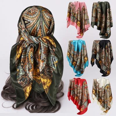 90*90Cm Fashion Silk Scarf Scarftop Headwraps Women Vintage Four Seasons Hair Scarve Hijab Foulard Bandana Femme Headscarf