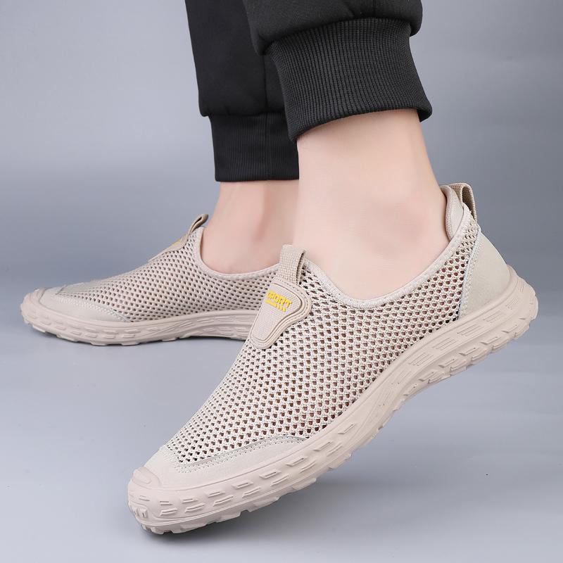 Mens Breathable Sneakers All-match Mens Slip on Shoes Hollow Out Mens Comfortable Loafers Luxury Brand Lightweight Flats for Men