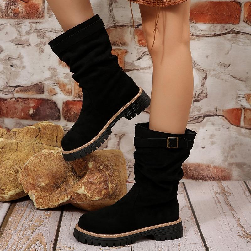 Western Cowboy Boots Stacked Boots for Women 2025 New Autumn and Winter Retro Bombing Street Knight Boots Boots
