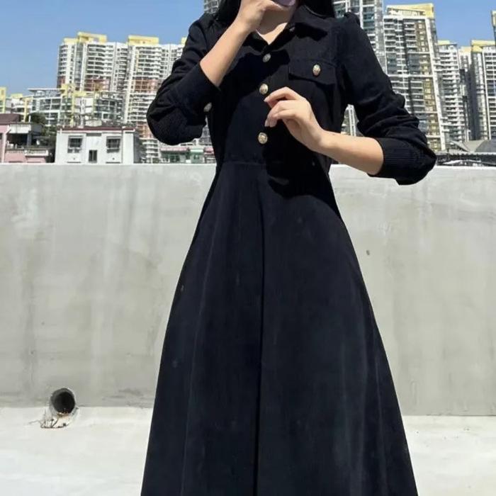 Hepburn Style French Long-Sleeve Women s Dress Fall/Winter 2026: Elegant High-End Petite Design M