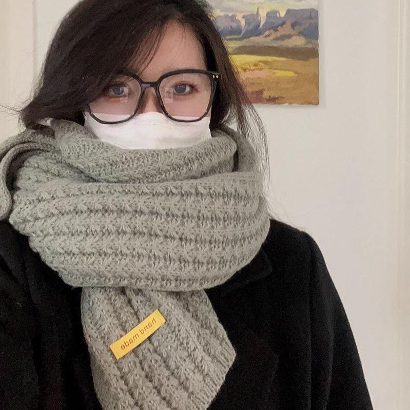 Winter Women's Versatile Korean Style Knitted Wool Red Scarf High-end Christmas Gift Couple Neck Warmer