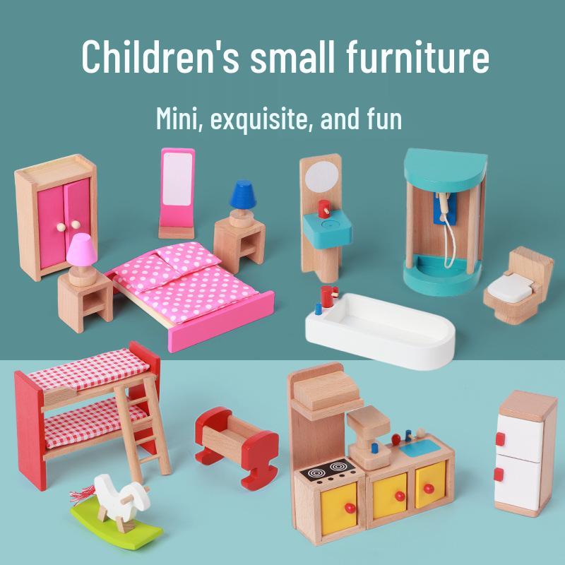 Children's Educational Multi-Functional Wooden Building Blocks Set for Pretend Play and Mini Furniture