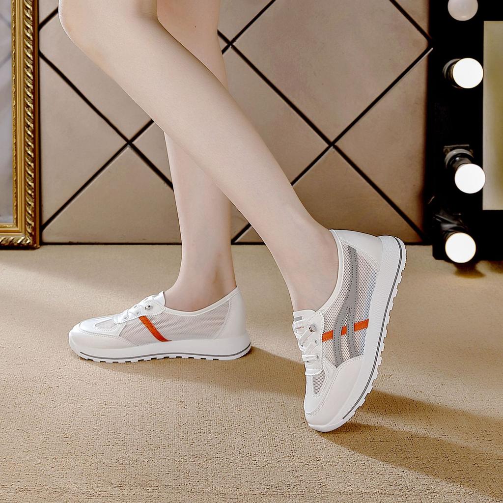 Summer New Popular Little White Shoes Women's Mesh Soft Sole Ins Trendy Sports Shoes Flat Bottom Showing Feet Elementary School Running Shoes