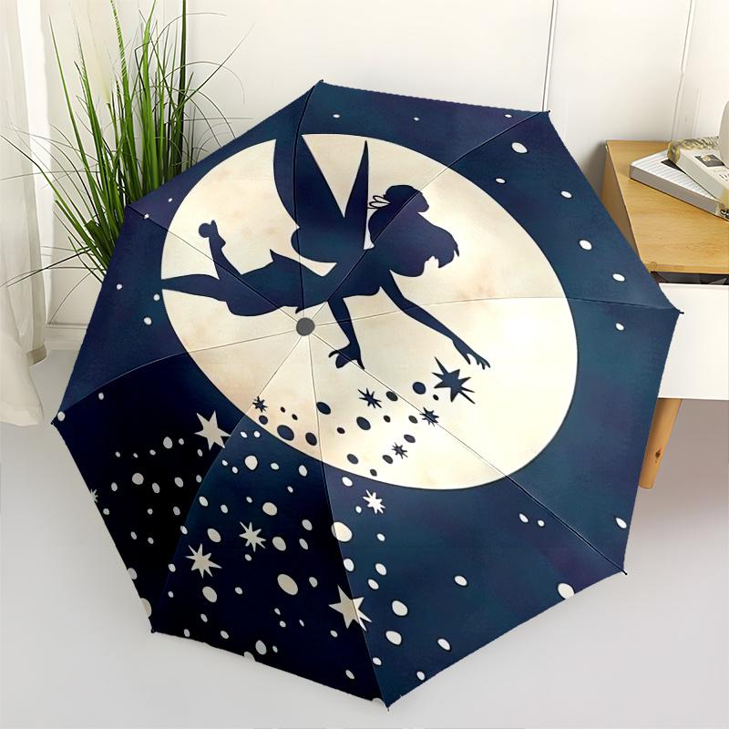Tinker Bell Fashion Umbrella, Automatic Opening and Closing Cartoon Design, Iron Ribs and Handle, 8 Ribs, Suitable for All Occasions and Tra