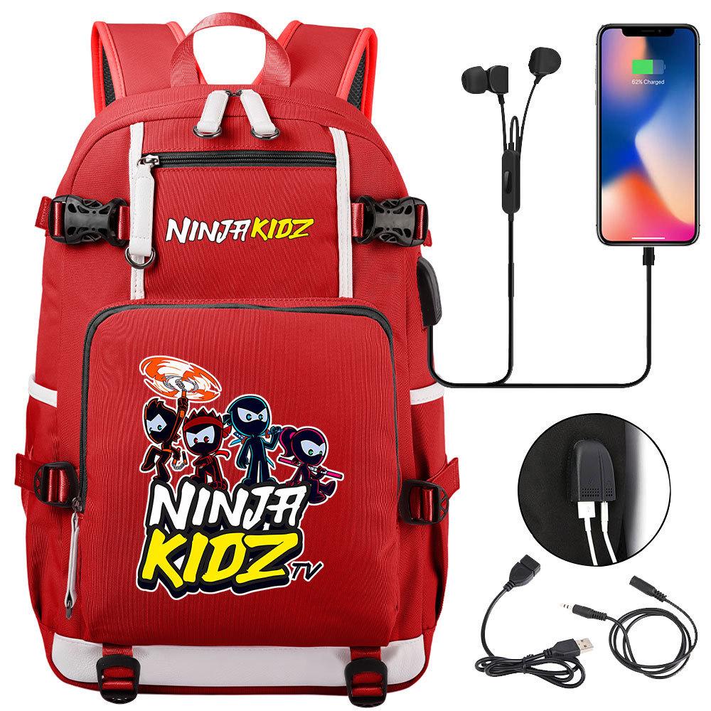 Print Kids Backpack with USB Charging Port, Teenagers School Bookbag, Lightweight Travel Daypack with Headphone Jack Anti-Theft Design