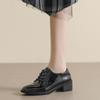 Women's Black Genuine Leather Flat Mid-Heel Shoes - British Style, Soft Bottom, Comfortable for Work, Autumn 2024 Collection