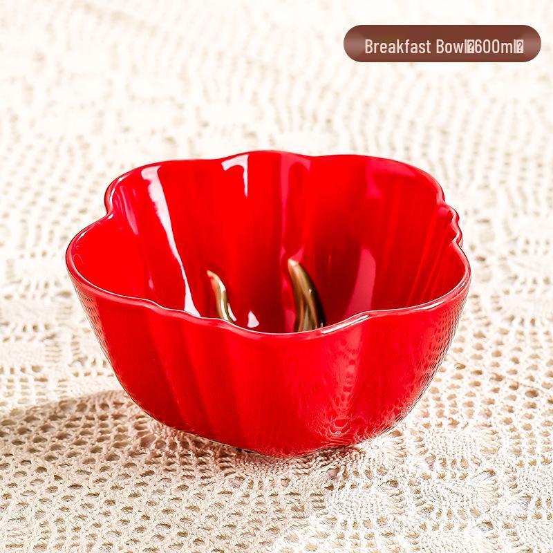 Tomato Ceramic Tableware: Tomato-Shaped Dinner Plates, Heart-Shaped Dessert Bowls, Festive Fruit Plate, Red Storage Jar.