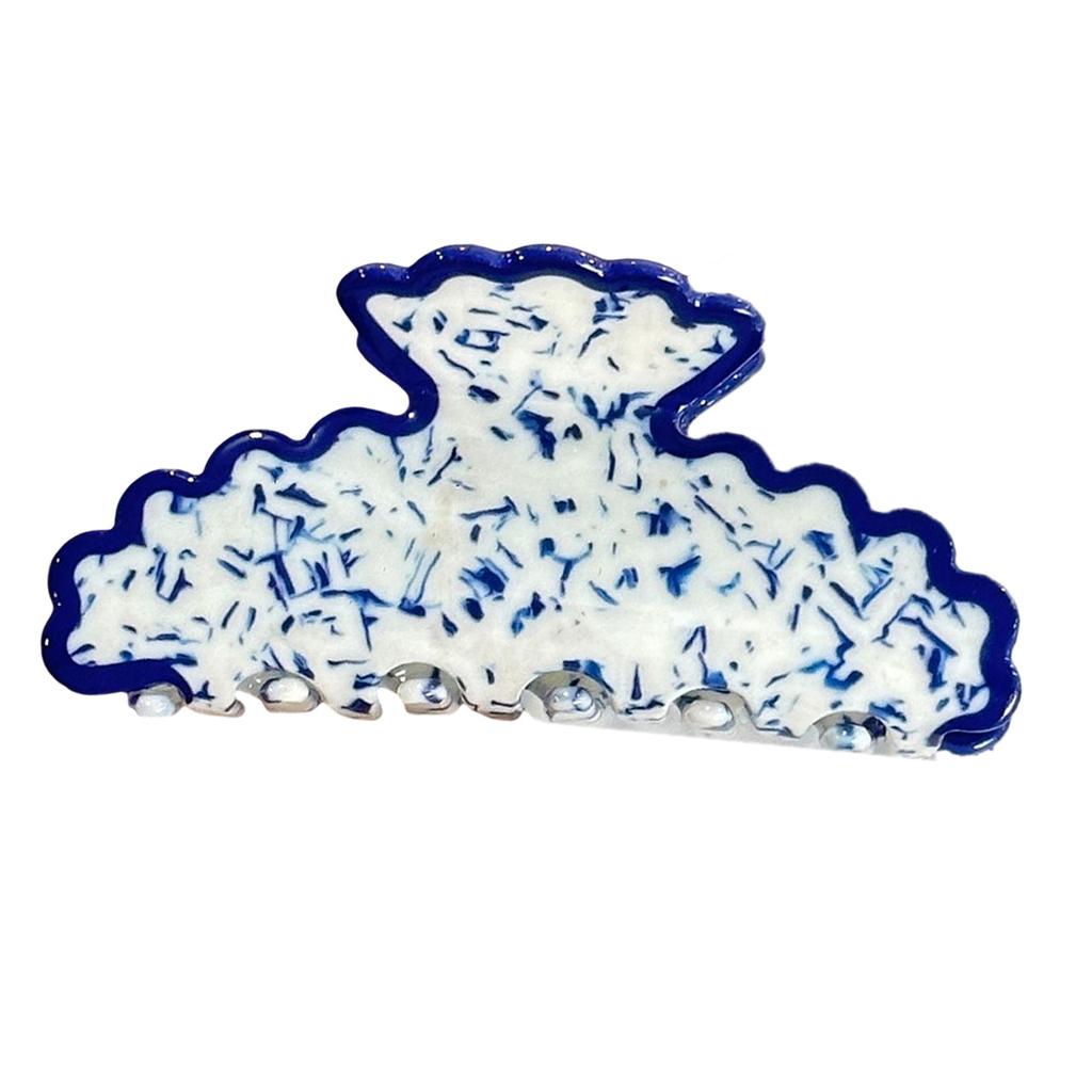 Large Hair Claw Clip Blue White Porcelain Tie Dye Pattern Lightweight Acrylic Hair Accessory 12 Color Options