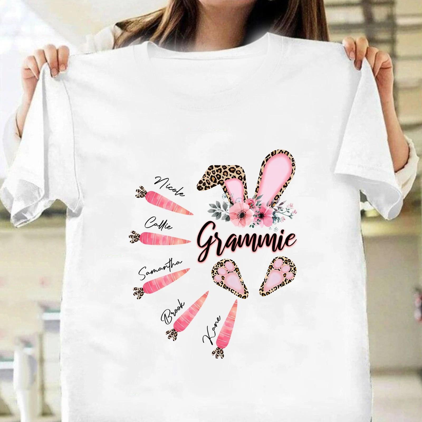 

Personalized Leopard Bunny Grammie Tee for Easter Day, Custom Grandma and Kids 2XL
