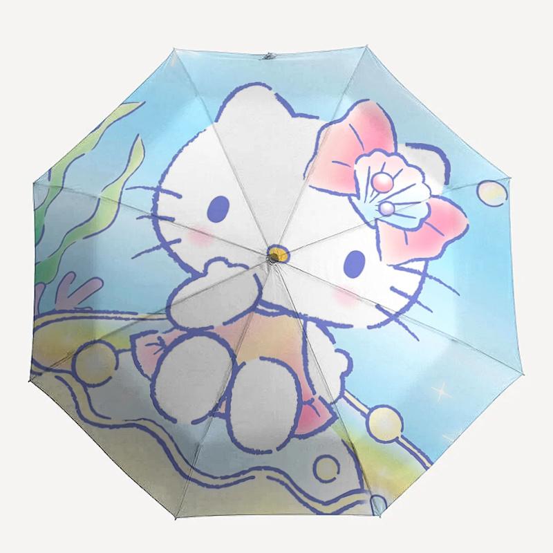 1pc Hello Kitty Underwater Adventure Automatic Opening/Closing Umbrella - Portable Three-Fold Design with 8-Bone Iron Frame, Outdoor, Gift for Fans, T