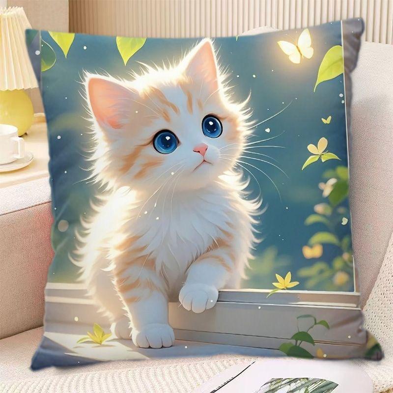 Heimdeko Süße Katzen in Fantasieszenen Kissenbezüge Muster Kissenbezug Geeignet für Sofa Schlafzimmer Auto Kissenbezug