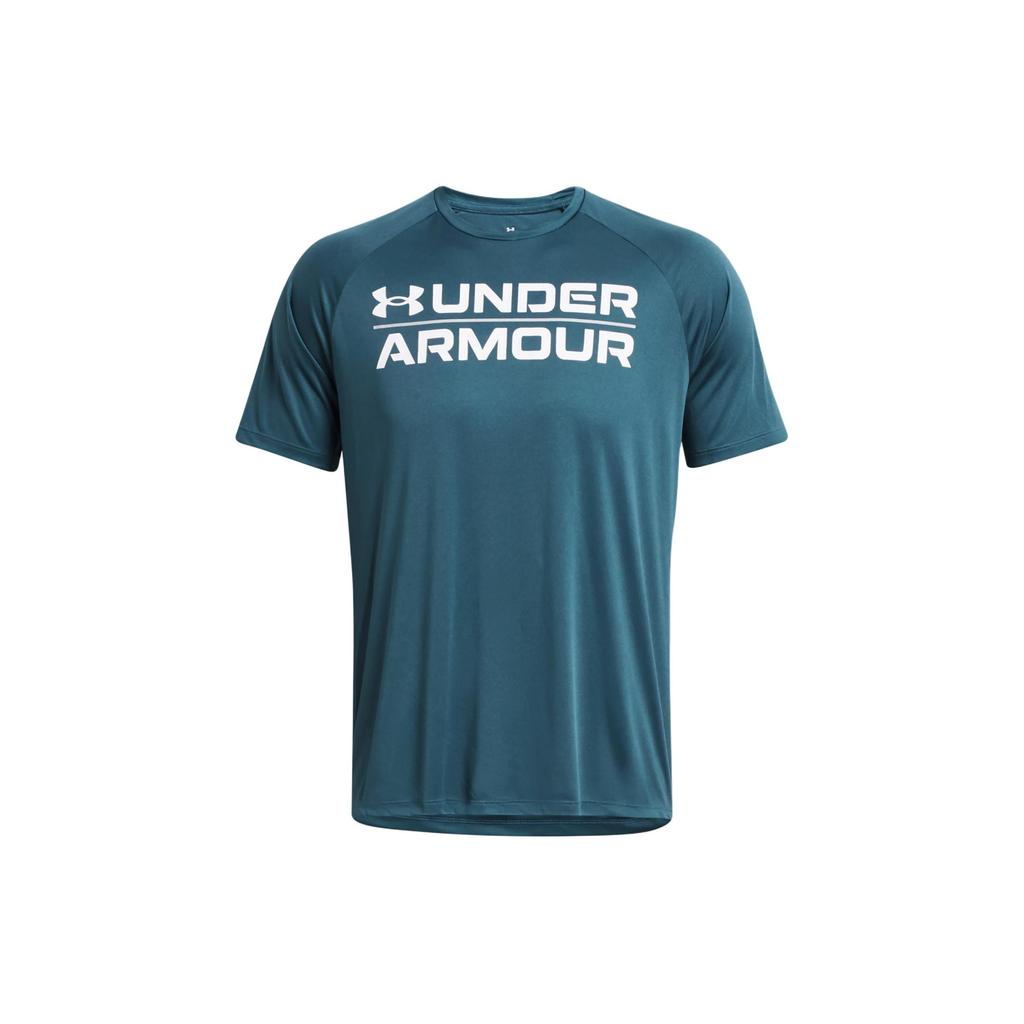 Under Armour Velocity Letter Logo Print Breathable Quick-Dry Crew Neck Pullover Short Sleeve T-Shirt Men Tops Dark-Blue 1377142-414