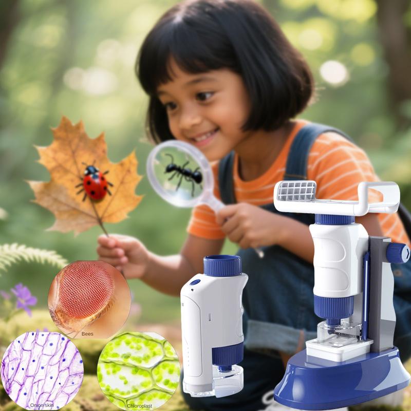 Handheld Microscope Kit Lab Led Light 80X-160X Home School Biological Science Educational Toy For Children Birthday Gift Outdoor