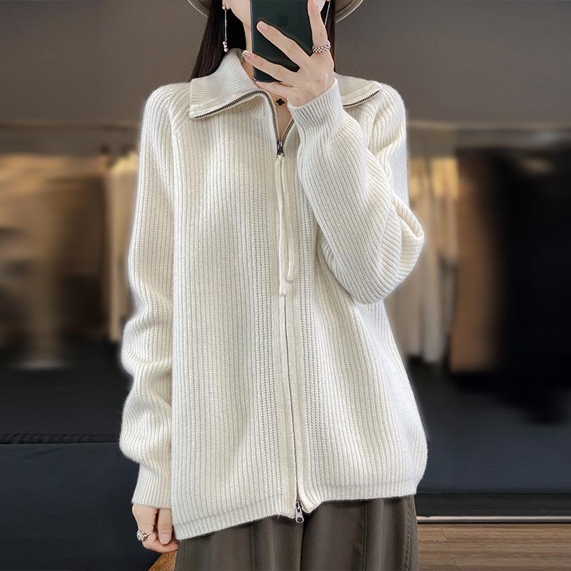 Women's Autumn/Winter 100% Wool Zipper Cardigan Coat