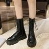 New Mid Calf Boots Women Autumn Winter Fashion Lace-up Ladies Chelsea Zipper Botas Mujer Boots Sports Platform Heel Ladies Shoes