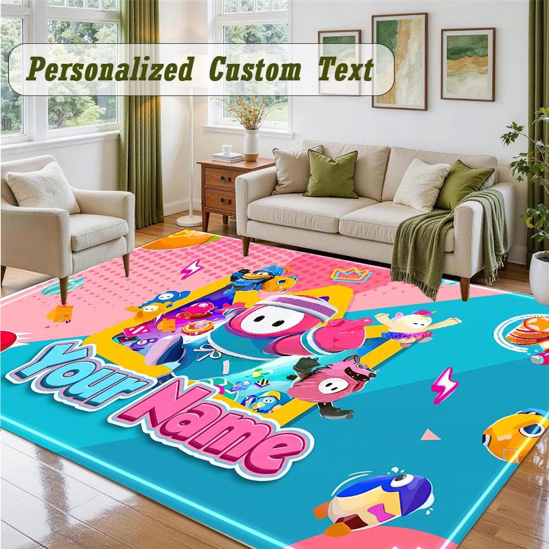 Crystal Velvet Square Rug Custom NameFall Guys Pattern Non Slip Home Floor Decor Rug