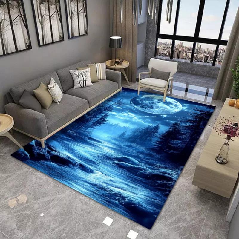 Dreamy Moon Print Large Area Rug Non-Slip Wear-resistant Carpet for Living Room Bedroom Soft Floor Mat Home Decor Fashionable