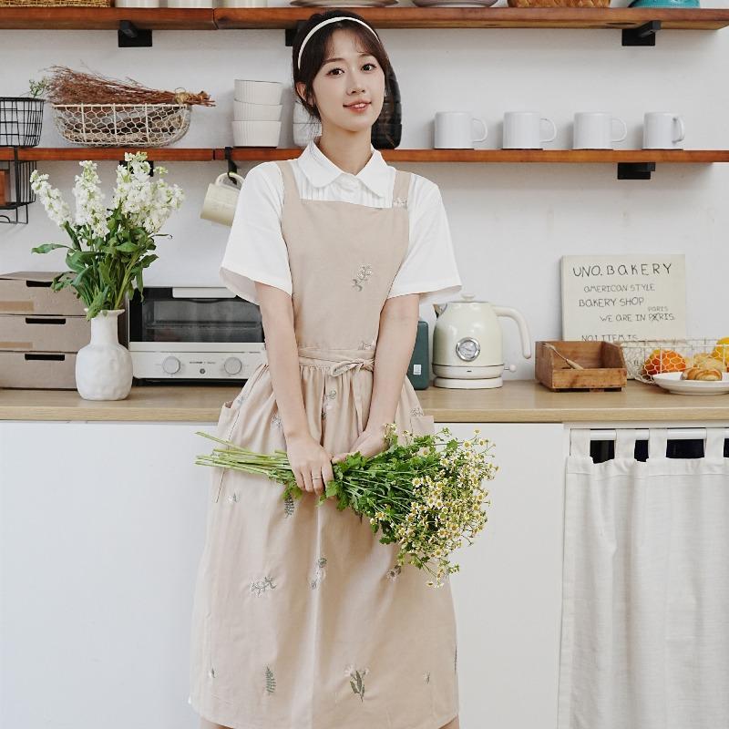 

1 шт. Корейский стиль Хлопок и Лен Вышитый Фартук Платье Выпечка Цветочный магазин Искусство Нейл-арт Молочный чай Бурка Нагрудник Полностью хлопковый Простой абрикосовый
