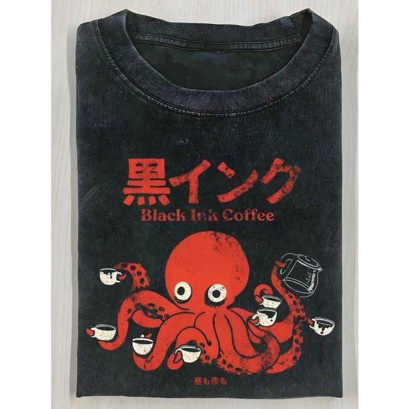 

Men s Vintage Washed Cotton T-Shirt - Graphic Print - Summer Fashion Short-Sleeve Top, Round Neck, Machine Washable, for Casual , Everyday 5XL чорний