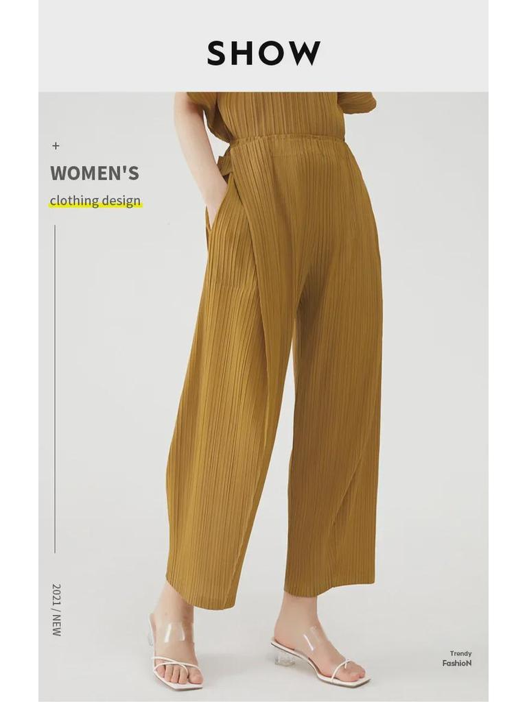Miyake Women's Solid Color Slim Drape Straight Pants - New Spring/Summer 2025 Collection