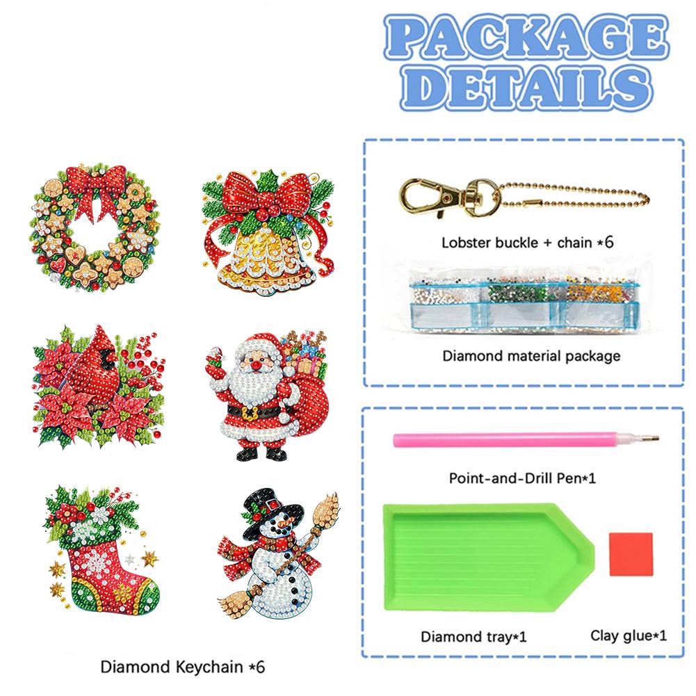 6pcs 2D Flat DIY Diamond Painting Keychain Diamond Art Kits Diamond Art Keychains Small Crystal Painting Keyrings for Home Decor