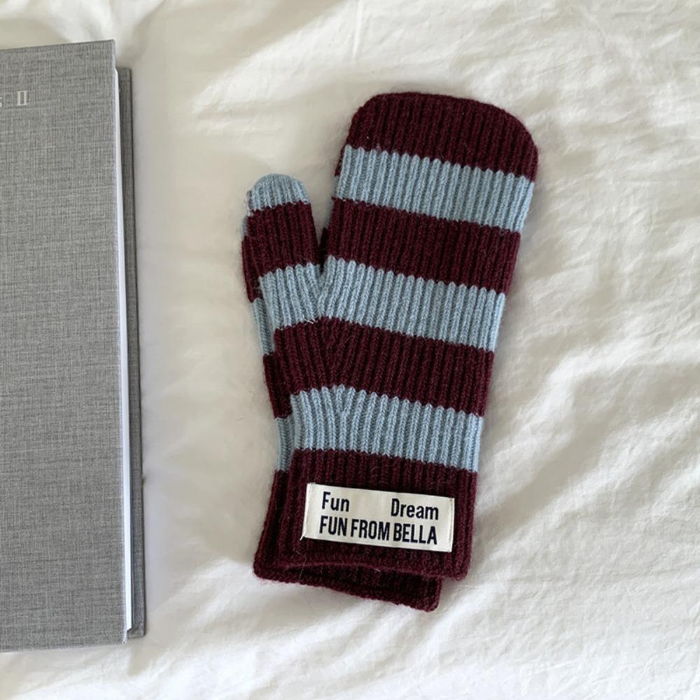 

Preppy Winter Warm Riding Gloves Thickened Electric Vehicle Gloves Simple Striped Gloves Girl Style 5