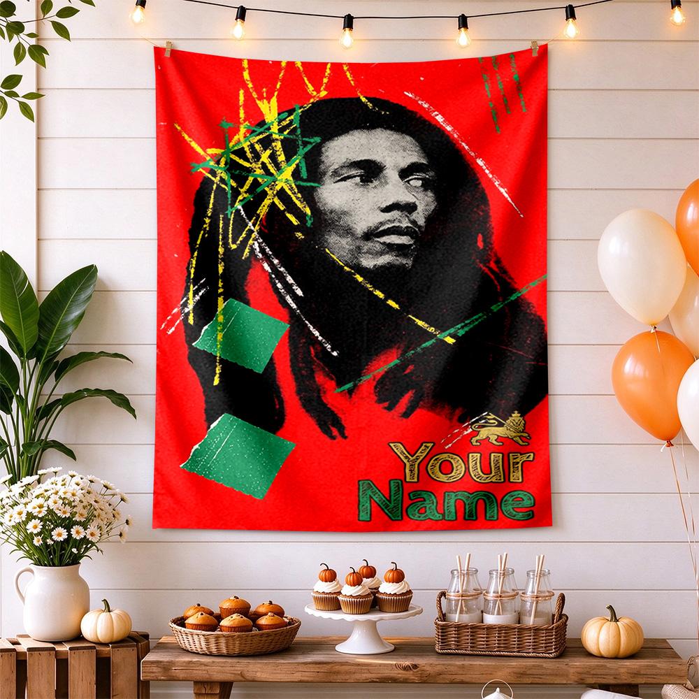 Bob Marley Customize Text Tapestry Boho Wall Hanging Vibrant Fade-Resistant Print Perfect for Dorm Room Multi-purpose for All Occasions