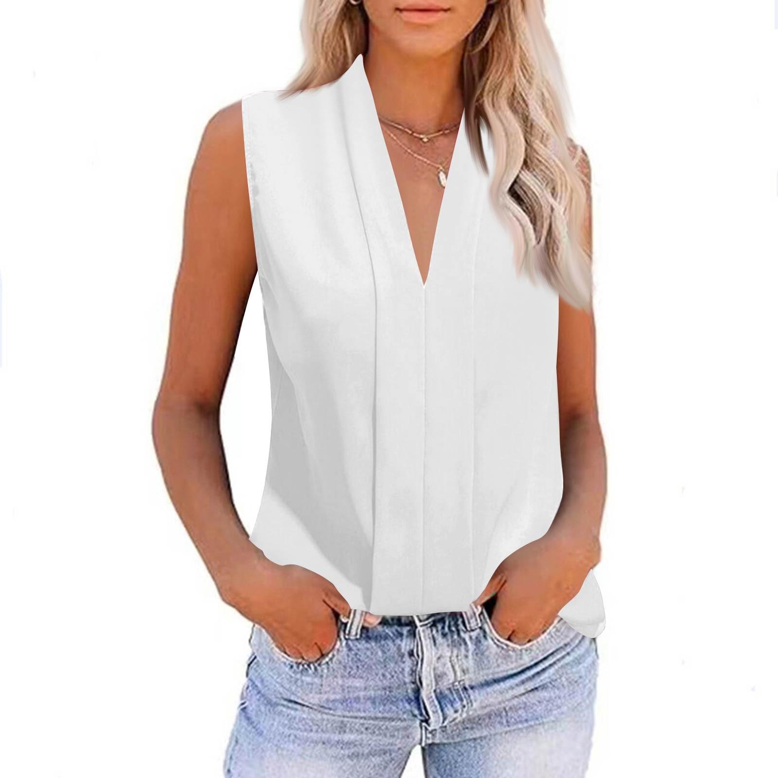 Women s Summer Fashion V-Neck Casual Sleeveless Blouse Color Tops M белый
