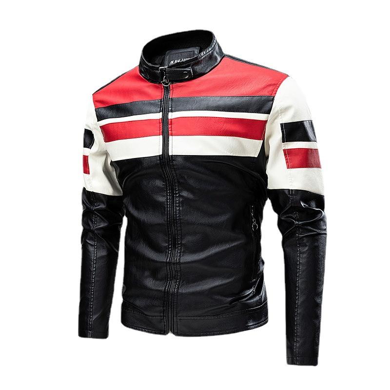 Giacca in Pelle Casual da Uomo Primavera e Autunno, Giacca in Pelle Moda Retro Splicing Locomotiva Giacca da Uomo