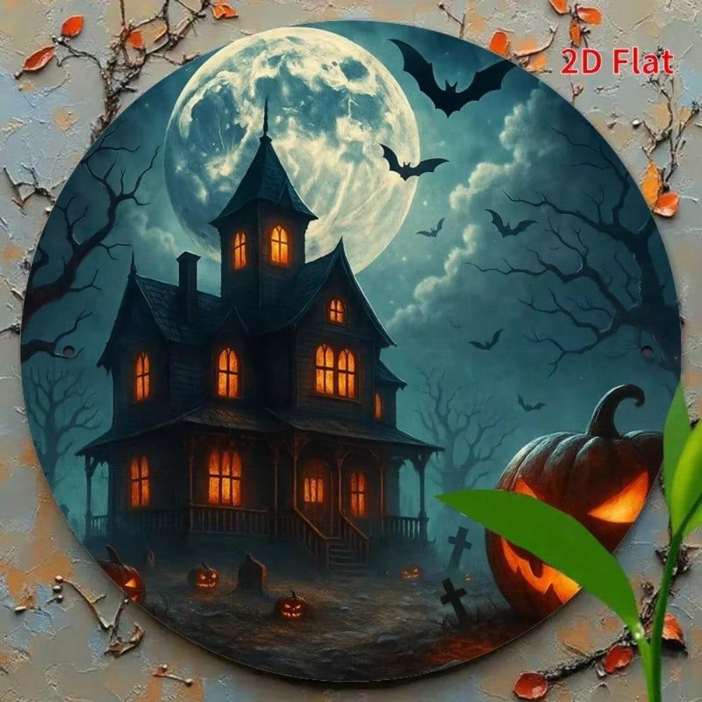 Vintage Halloween Iron Wall Art Haunted House Pumpkin Lantern Metal Sign Home Decor