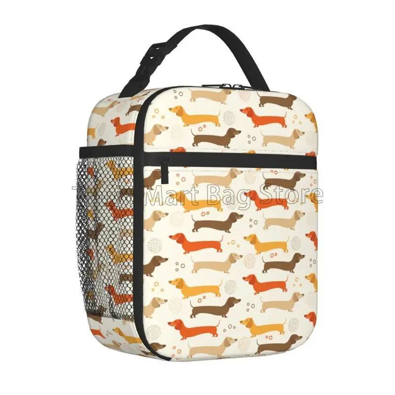 Cute Dachshund Dog Print Insulated Lunch Bag Reusable Cooler Thermal Bento Tote Bag for Work School Hiking Travel Picnic Beach