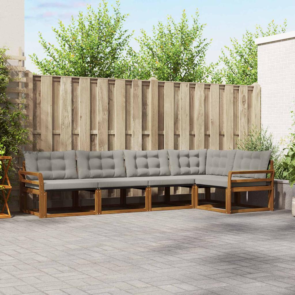 Outdoor Sofa Set with Cushions 5 Pcs Natural and Light Grey