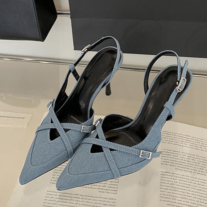 

Liyke Designer Back Buckle Strap Women Pumps Elegant Pointed Toe Slingback Sandals High Heels Party Dress Shoes Zapatos Mujer 35