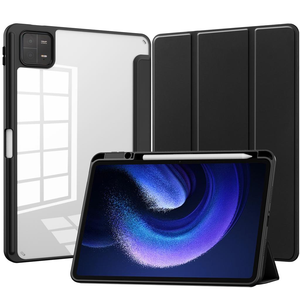 For Xiaomi Tablet 6 Protective Case with Pen Slot 11in Tri-fold Leather Case Acrylic Transparent 6pro Shell