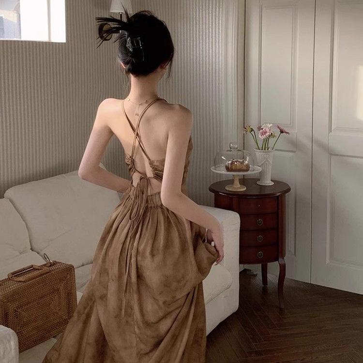 Sultry Halter Wrap Maxi Dress: Backless, Waist-Slimming Summer Style for Seaside Holidays