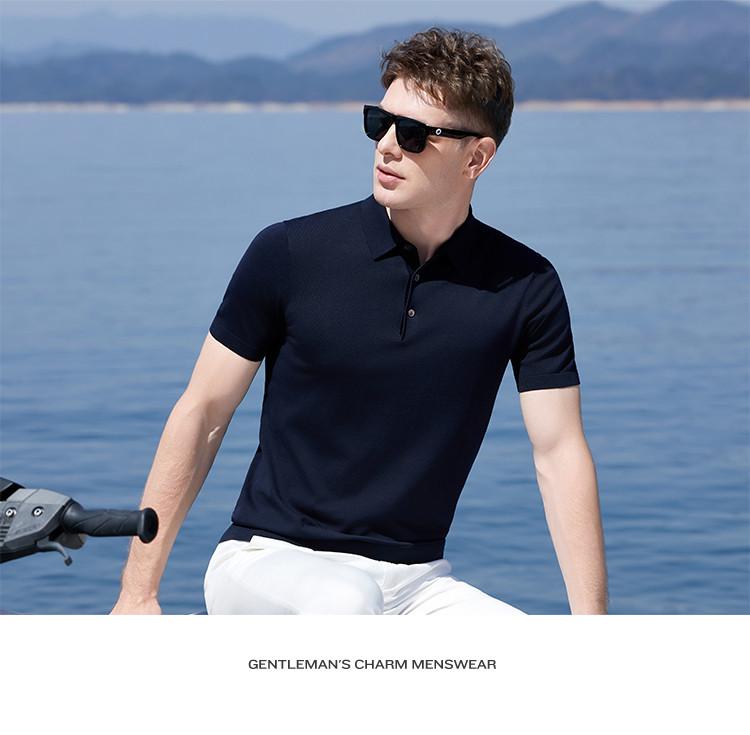 12.3% Mulberry Silk Combed Long Staple Cotton Knitted T-shirt Summer Men's Polo Shirt Short Sleeve