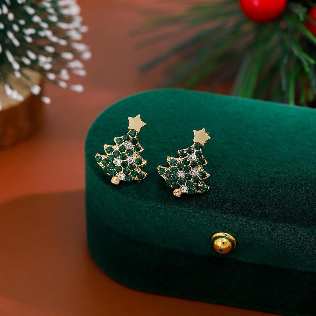 Europäische & Amerikanische Weihnachts-Strass-Stern-Baum-Ohrstecker: Elegantes frisches Design