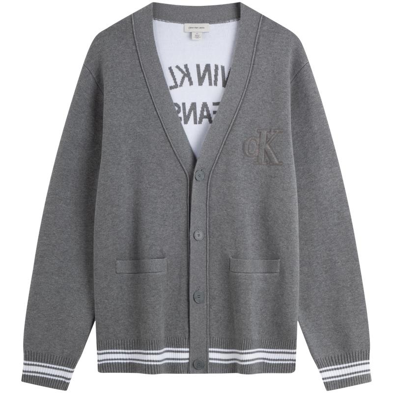 Calvin Klein Casual College Style Jacquard Button V-Neck Knit Cardigan Unisex cardigans 4RD389G-P7E
