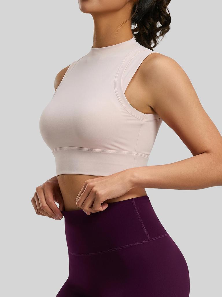 Juyitang 2026 High Neck Sports Vest - Double-Sided Brocade, Shockproof, High Elasticity, Fixed Cup Yoga Bra